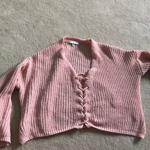 soft pink lace up sweater